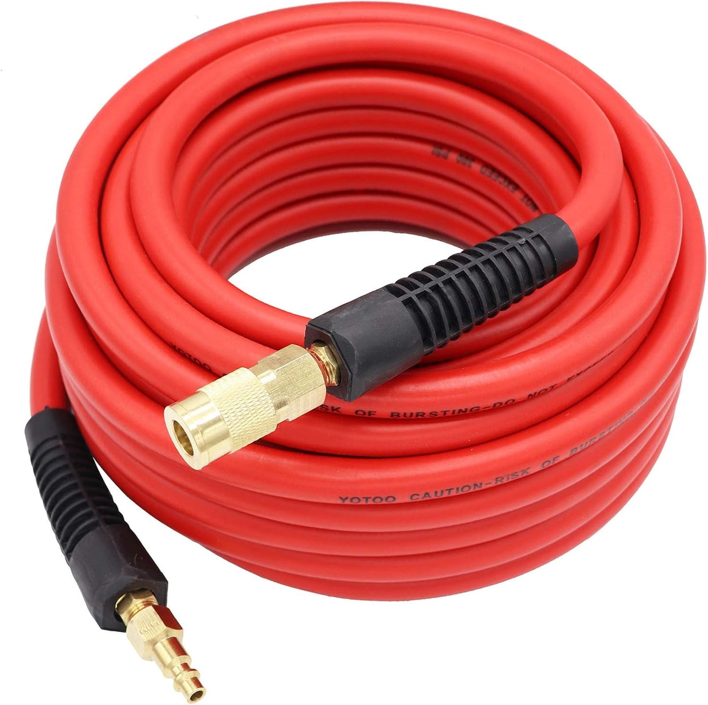 "3/8" x 50' Hybrid Air Hose – 300 PSI Heavy Duty, Lightweight & Kink Resistant with 1/4" Brass Fittings – Red"
