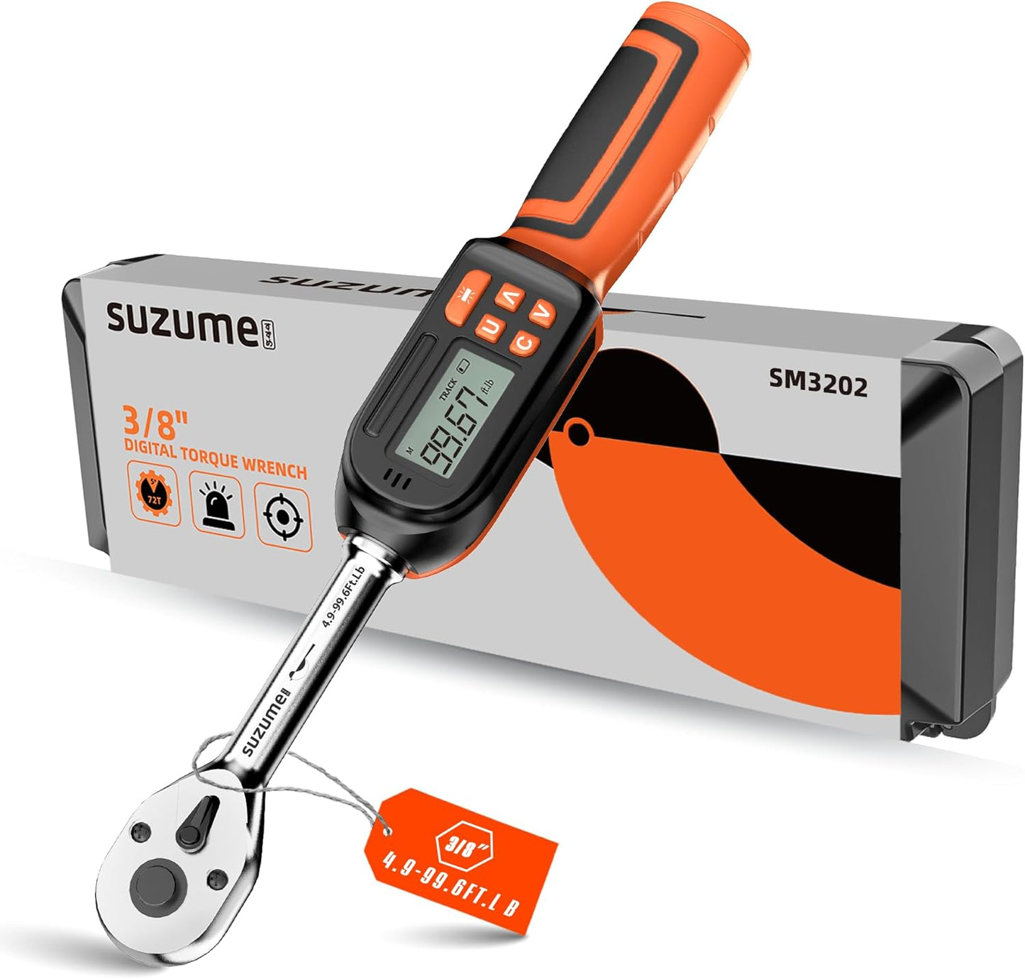 Digital Torque Wrench 3/8 Drive (4.9-99.6 Ft. Lb/ 6.6-135 N.m)±2% High Accuracy Digital Torque Wrench with Buzzer and LED Flash
