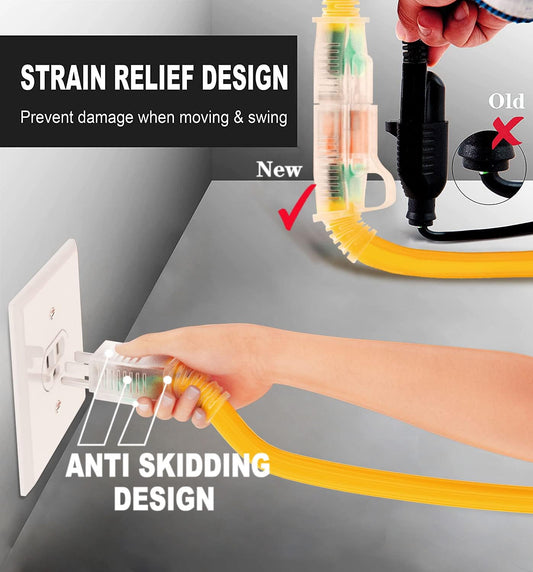 25FT Heavy-Duty Outdoor Extension Cord – 12/3 Gauge, 15A 1875W, Waterproof & Cold-Resistant Yellow Cable with Lighted End (ETL Listed)