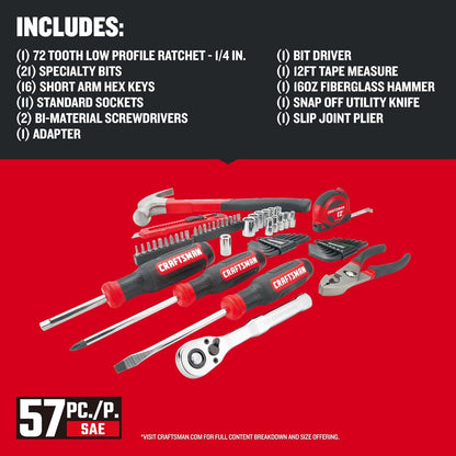 CRAFTSMAN 57-Piece Mechanics Tool Set (CMMT99447) – SAE/Metric Sockets, Impact Ready, Auto & Home Repair Kit