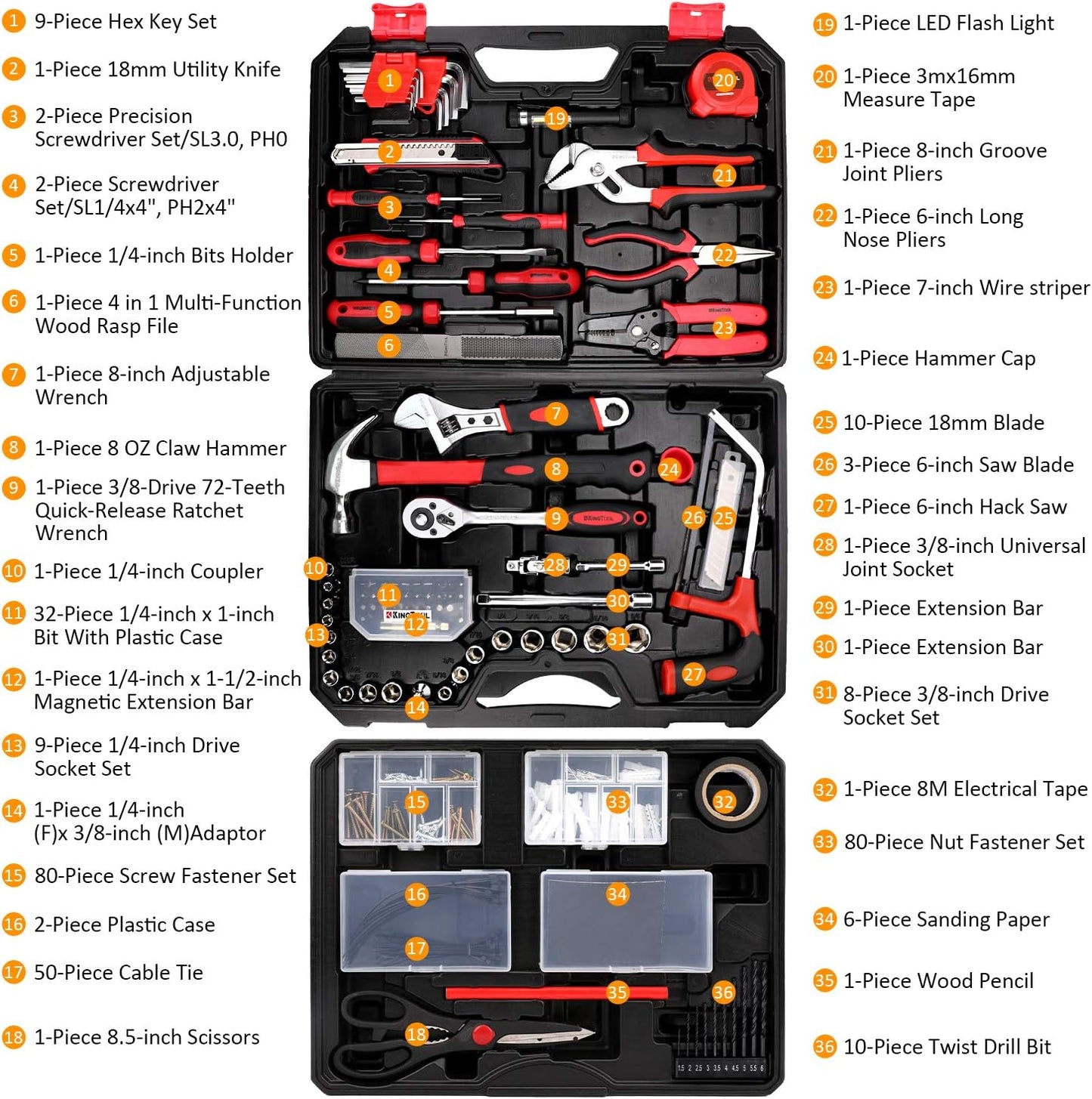 General Home/Auto Repair Tool Set, Toolbox Storage Case with Drawer, General Household Tool Kit - Perfect for Homeowner