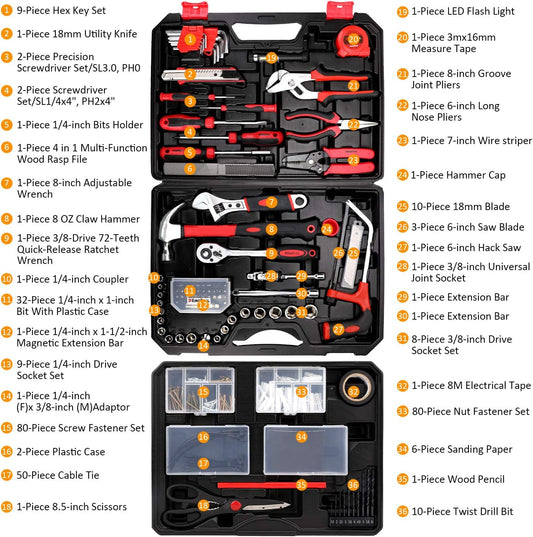 General Home/Auto Repair Tool Set, Toolbox Storage Case with Drawer, General Household Tool Kit - Perfect for Homeowner