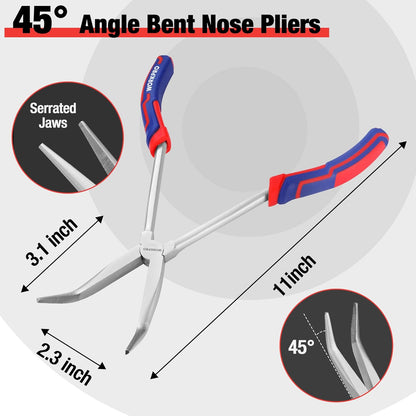 WORKPRO 11-Inch Long Reach Needle Nose Pliers – Straight & Bent Tip Set for Precision Gripping in Confined Spaces