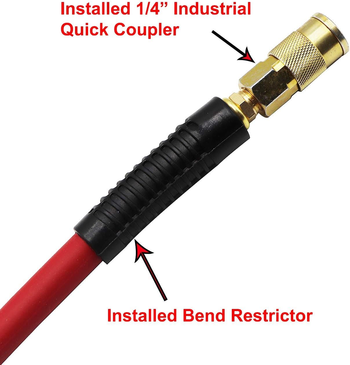 "3/8" x 50' Hybrid Air Hose – 300 PSI Heavy Duty, Lightweight & Kink Resistant with 1/4" Brass Fittings – Red"