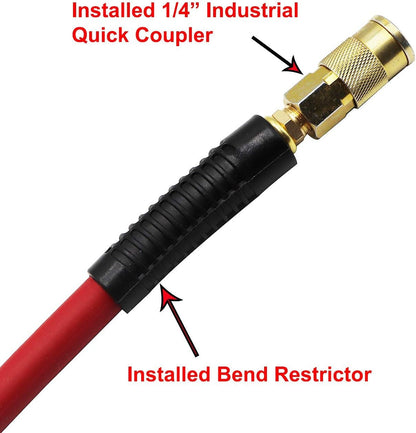 "3/8" x 50' Hybrid Air Hose – 300 PSI Heavy Duty, Lightweight & Kink Resistant with 1/4" Brass Fittings – Red"