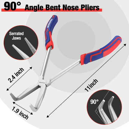 WORKPRO 11-Inch Long Reach Needle Nose Pliers – Straight & Bent Tip Set for Precision Gripping in Confined Spaces
