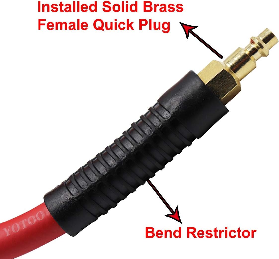 "3/8" x 50' Hybrid Air Hose – 300 PSI Heavy Duty, Lightweight & Kink Resistant with 1/4" Brass Fittings – Red"