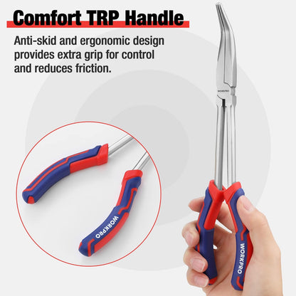 WORKPRO 11-Inch Long Reach Needle Nose Pliers – Straight & Bent Tip Set for Precision Gripping in Confined Spaces